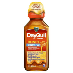 Vicks DayQuil Severe Cold and Flu Liquid, Cold and Flu Medicine for Adults, Honey, 12 fl oz