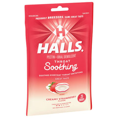 HALLS Throat Soothing (Previously HALLS Breezers) Creamy Strawberry Throat Drops, 25 Drops