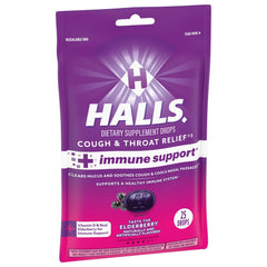 HALLS Cough and Throat Relief Plus Immune Support, Elderberry Cough Drops, 25 Count Drops