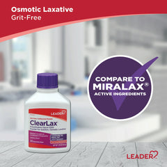Leader ClearLax Laxative Powder for Gentle Constipation Relief, Grit-Free, Polyethylene Glycol, Osmotic Laxative, Stimulant-Free, Softens Stool, 30-Day Supply, 17.9 Ounce, 30 Doses