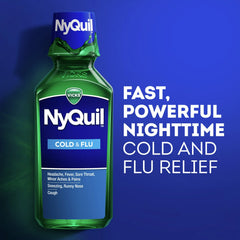 Vicks NyQuil Cold and Flu Liquid, Nighttime Cold Medicine for Adults, Original, 12 fl oz