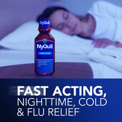 Vicks NyQuil Cold and Flu Liquid, Nighttime Cold and Flu Medicine, Cherry, 12 Fl oz