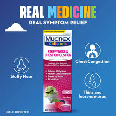 Mucinex Children's Stuffy Nose & Chest Congestion Relief, Kids Medicine, Very Berry Flavor, 4 fl oz