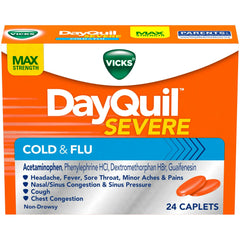 Vicks DayQuil Severe Cold and Flu Caplets, Cold and Flu Medicine for Adults, VapoCool, 24 Count