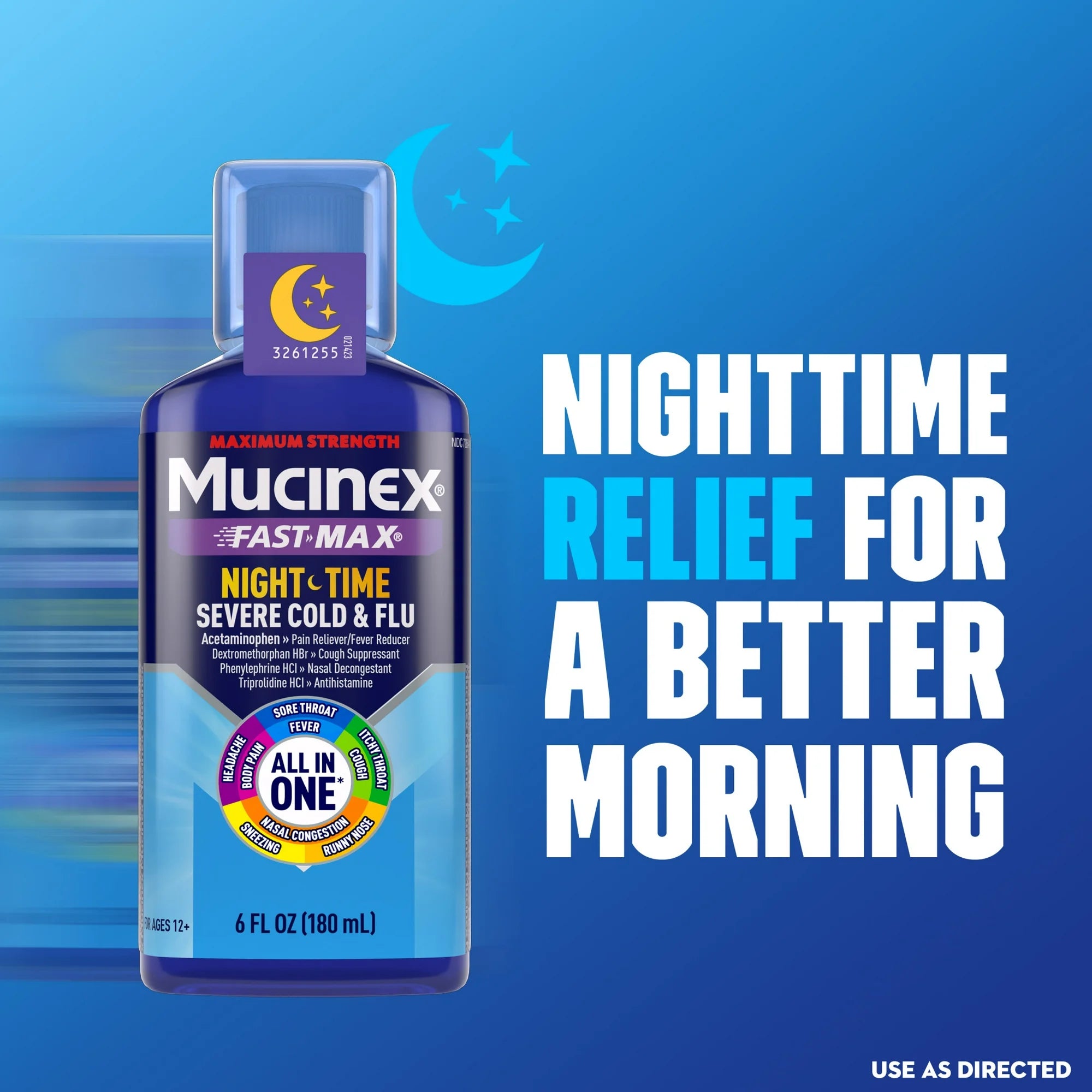 Mucinex Nightshift Severe Cold and Flu Liquid Medicine, OTC Nighttime Cough Relief, Expectorant, 6 fl oz