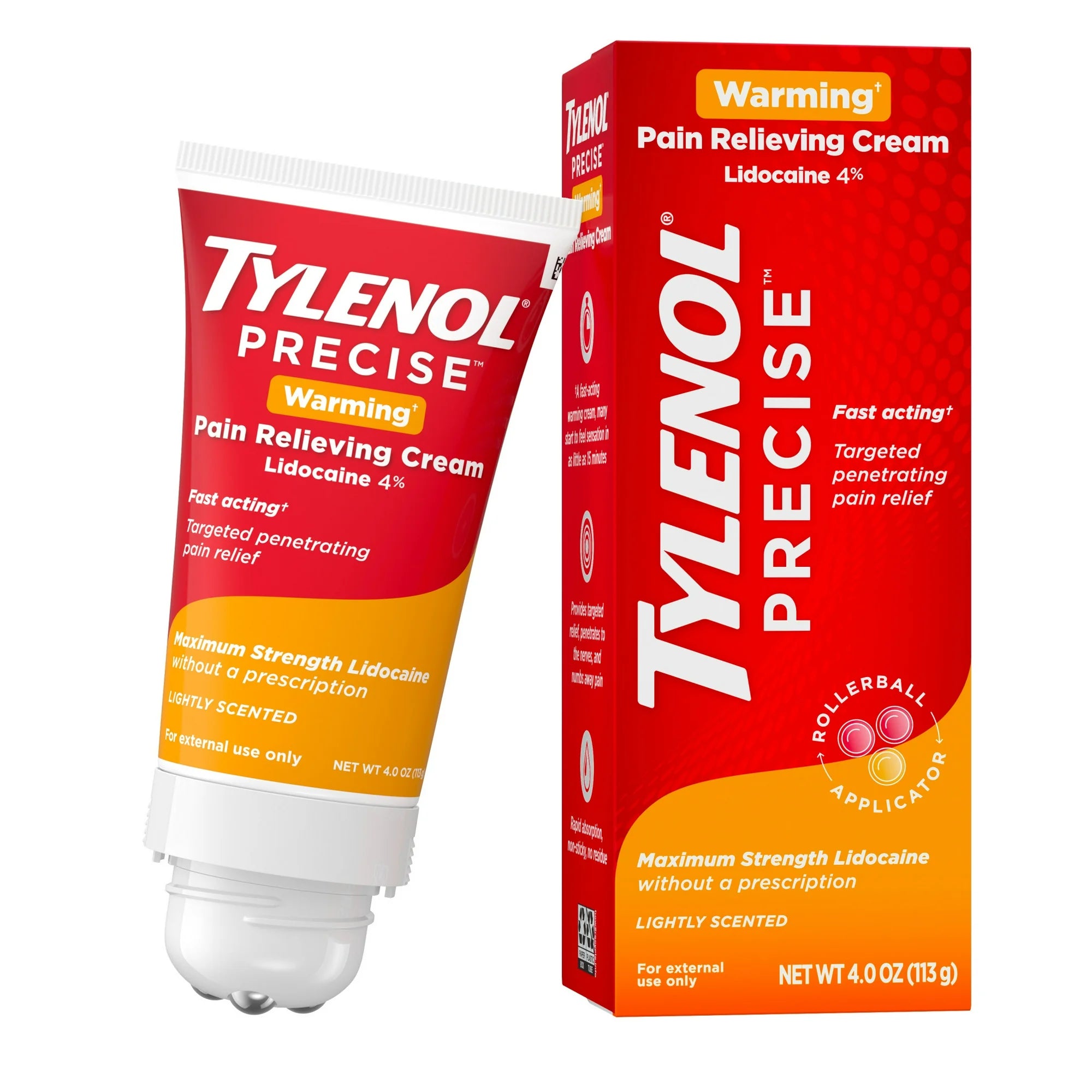 Tylenol Precise Warming Pain Relief Lidocaine Cream, Light Scent, 4 oz