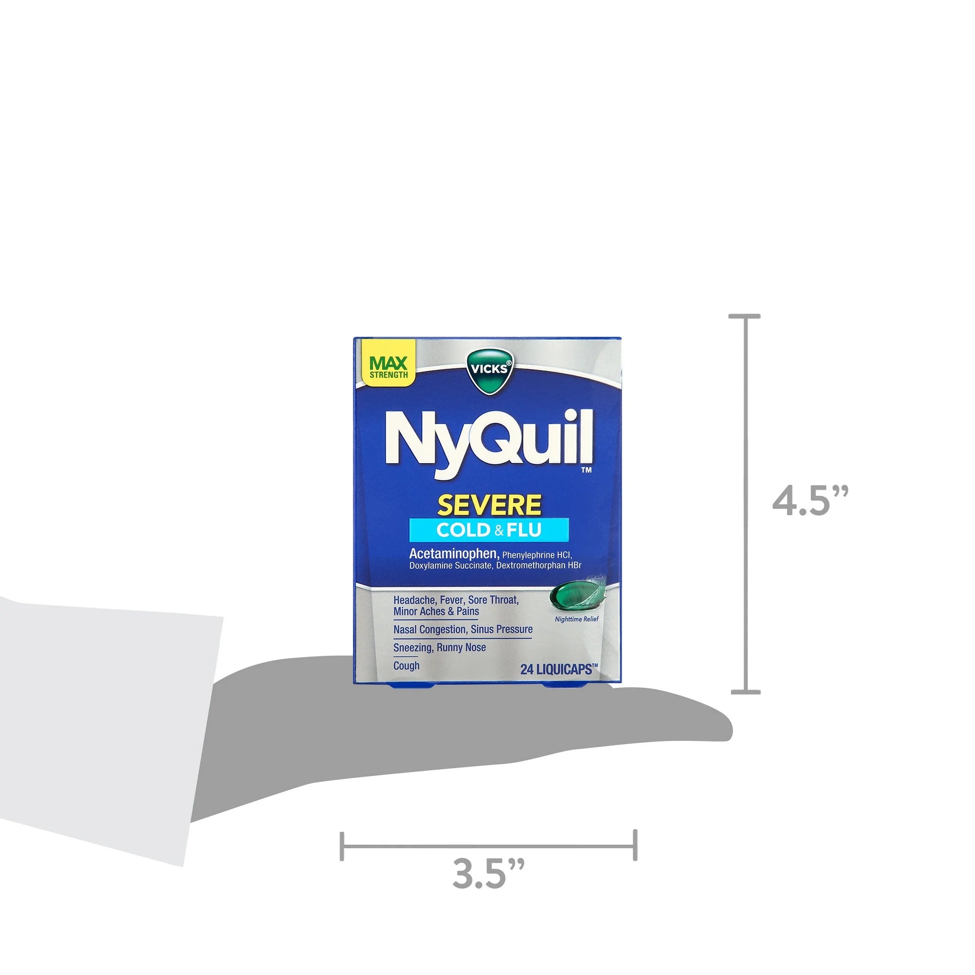Vicks NyQuil Severe Cold and Flu Liquicaps, Nighttime Cold and Flu Medicine for Adults, 24 Count