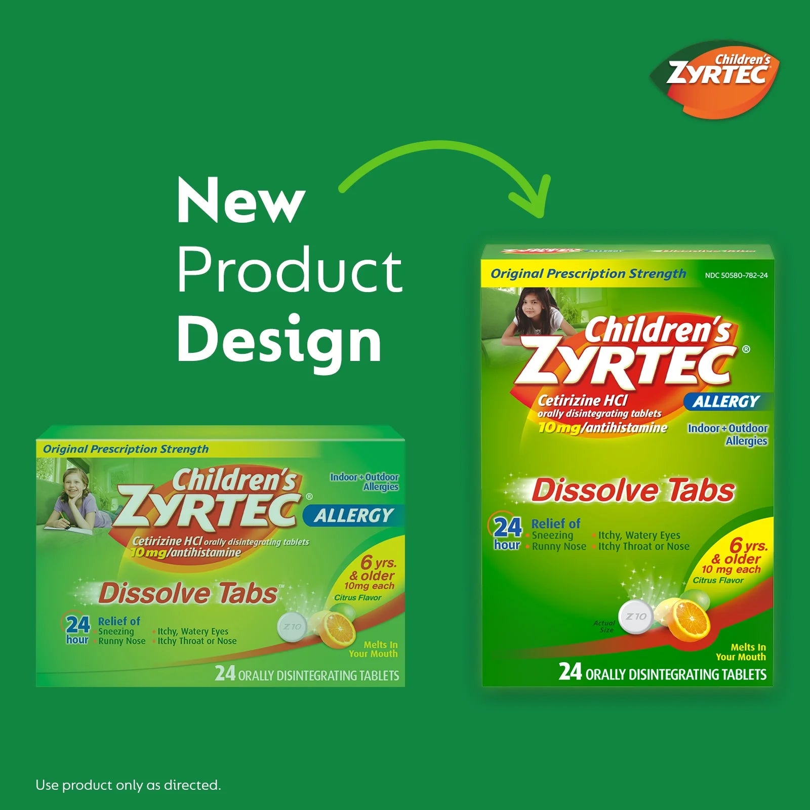 Children's Zyrtec 24 Hr Allergy Relief Dissolve Tablets, Citrus, 24 Ct
