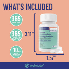 WELMATE Antihistamine Allergy Relief, Loratadine 10mg 24HR Relief