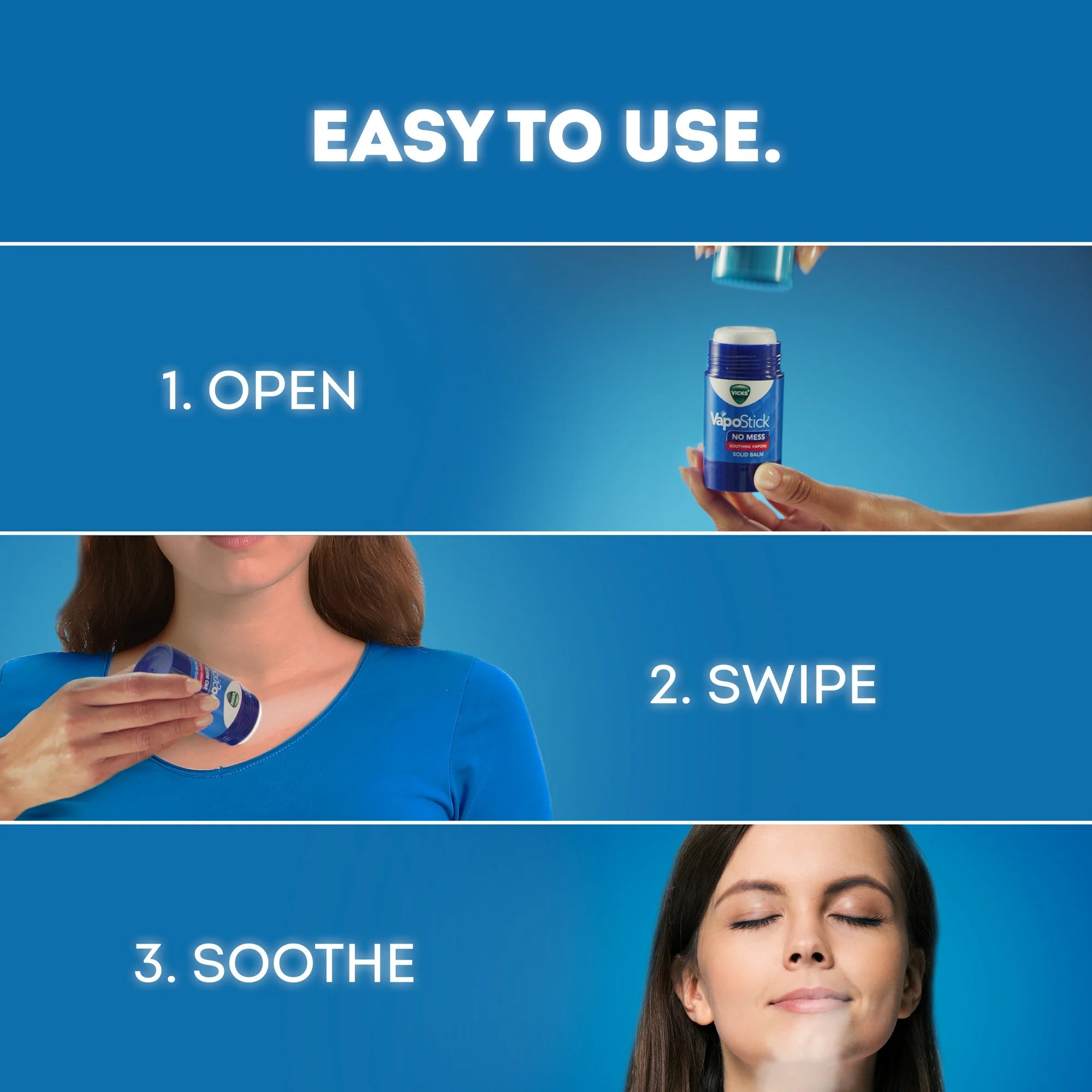 Vicks Vapo Stick, Invisible Solid Balm, Soothing Vicks Vapors for Sinus Relief, Non-Medicated, 1.25 oz