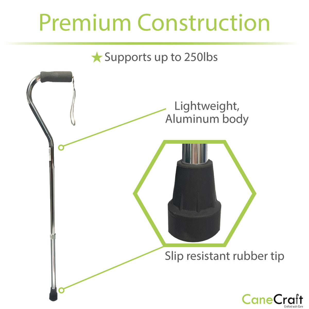 CaneCraft Offset Handle Cane Silver