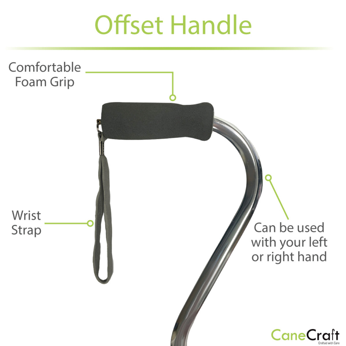 CaneCraft Offset Handle Cane Silver
