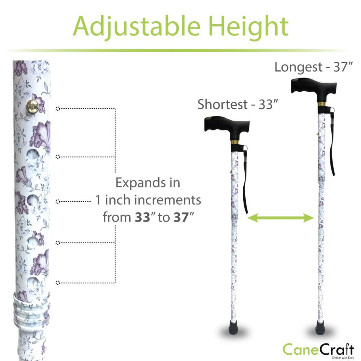 CaneCraft Folding Cane with Plastic Handle, Purple Blossom