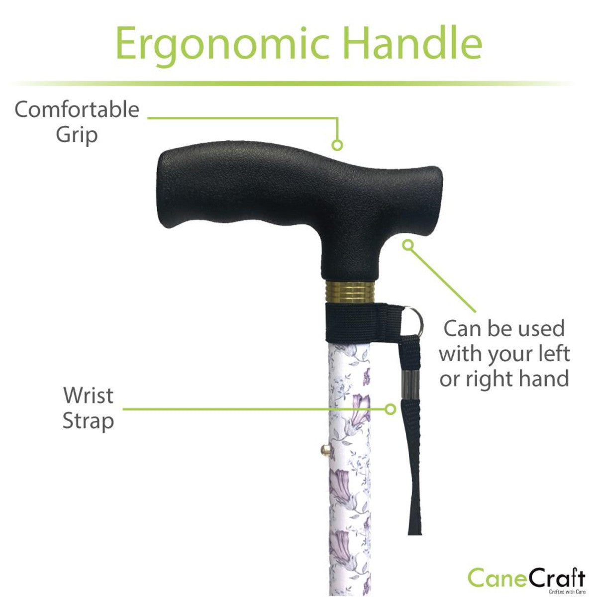 CaneCraft Folding Cane with Plastic Handle, Purple Blossom