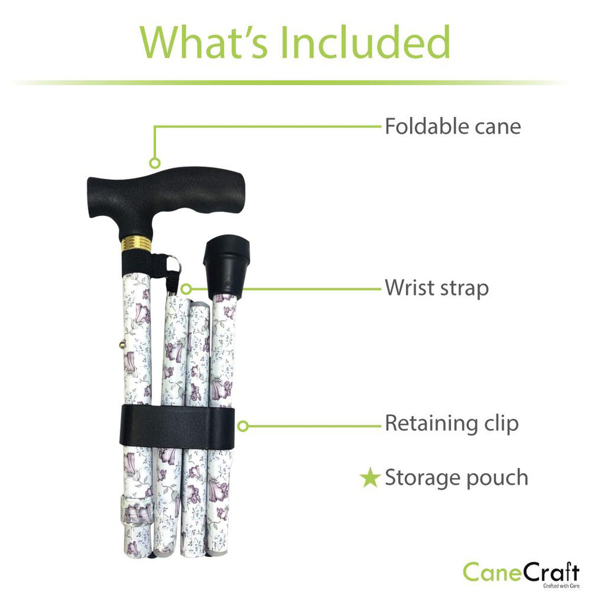 CaneCraft Folding Cane with Plastic Handle, Purple Blossom
