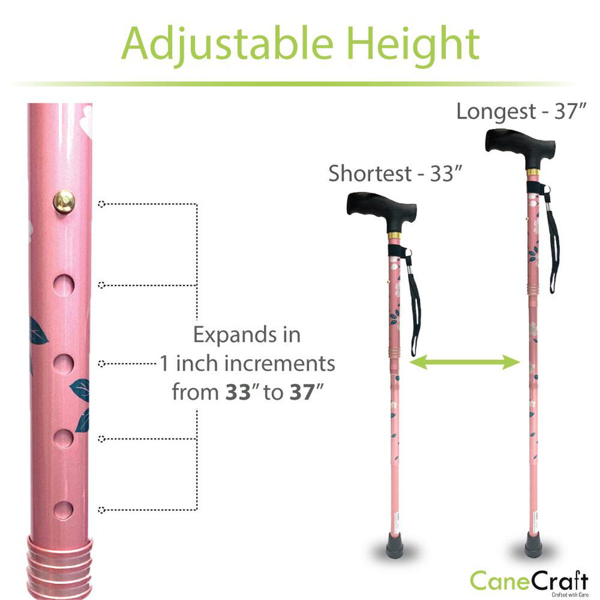 CaneCraft Folding Cane with Plastic Handle, Pink Bouquet