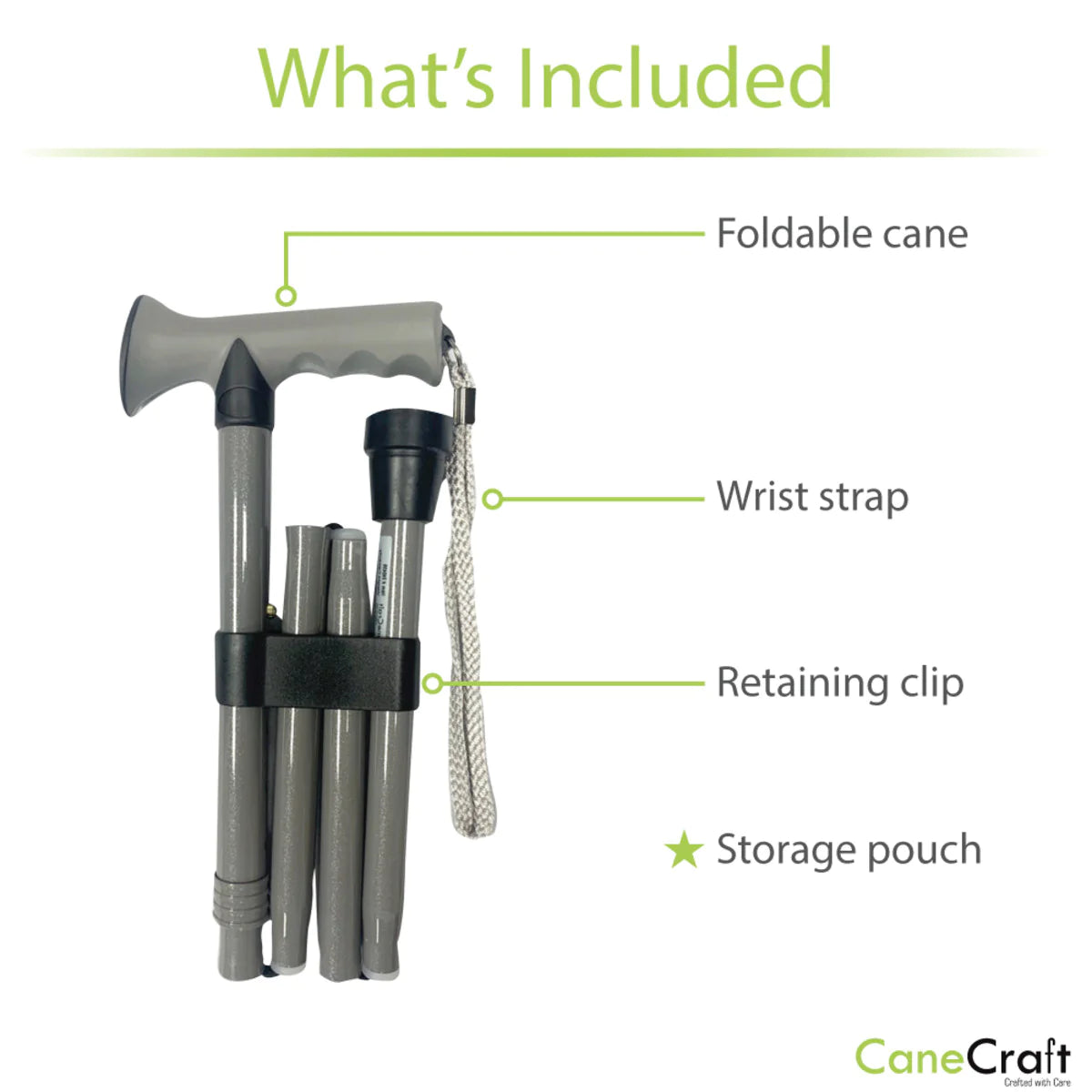 CaneCraft Folding Cane with TPR Handle, Pearl Grey