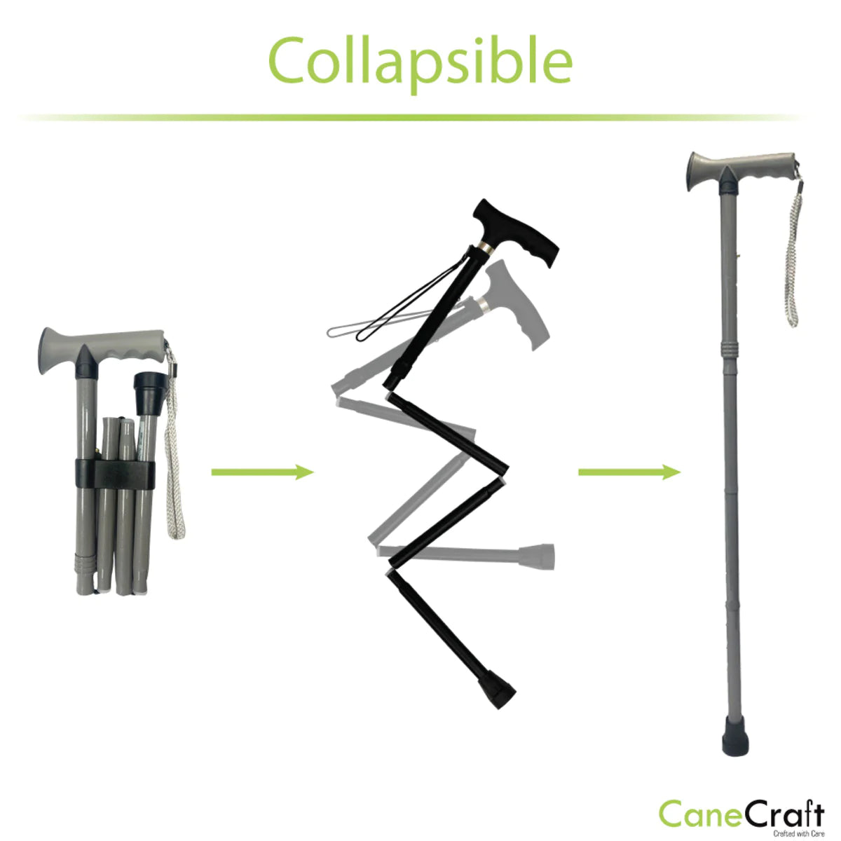 CaneCraft Folding Cane with TPR Handle, Pearl Grey
