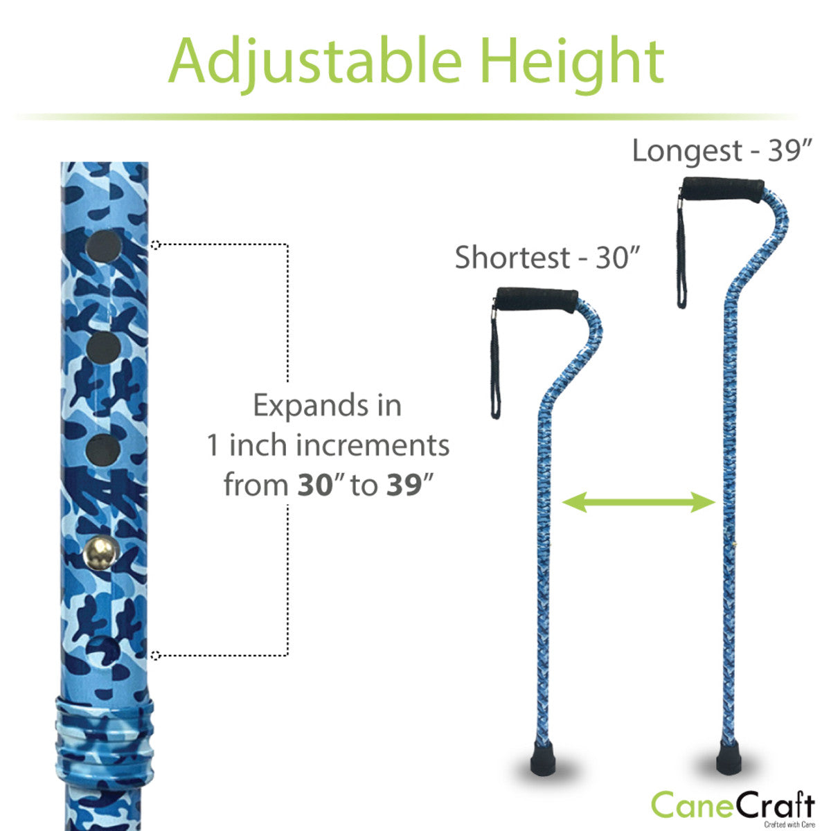 CaneCraft Offset Cane with Foam Handle, Blue Camo
