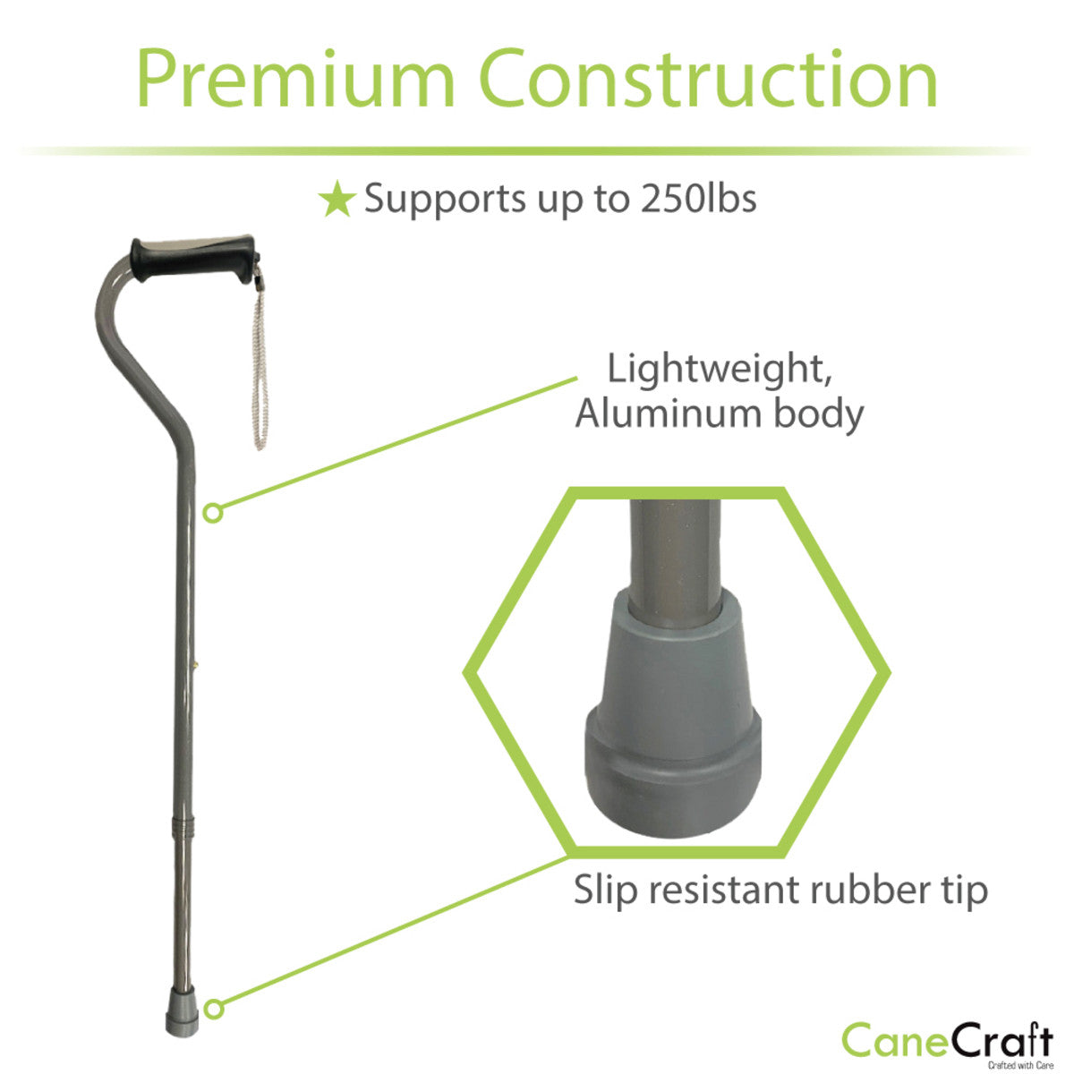 CaneCraft Offset Cane with TPR Handle, Pearl Grey