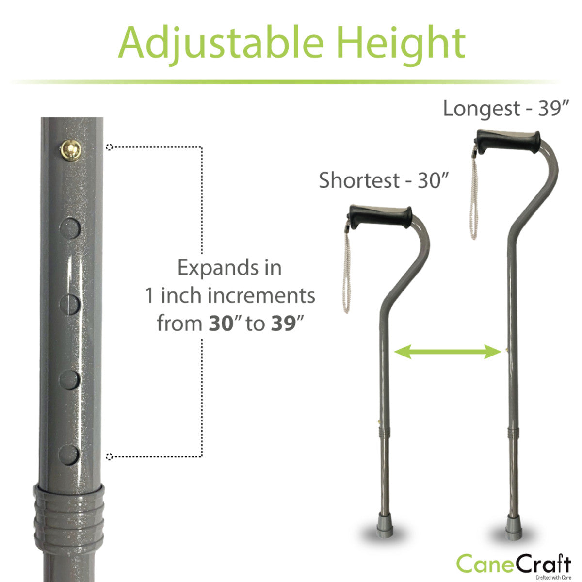 CaneCraft Offset Cane with TPR Handle, Pearl Grey