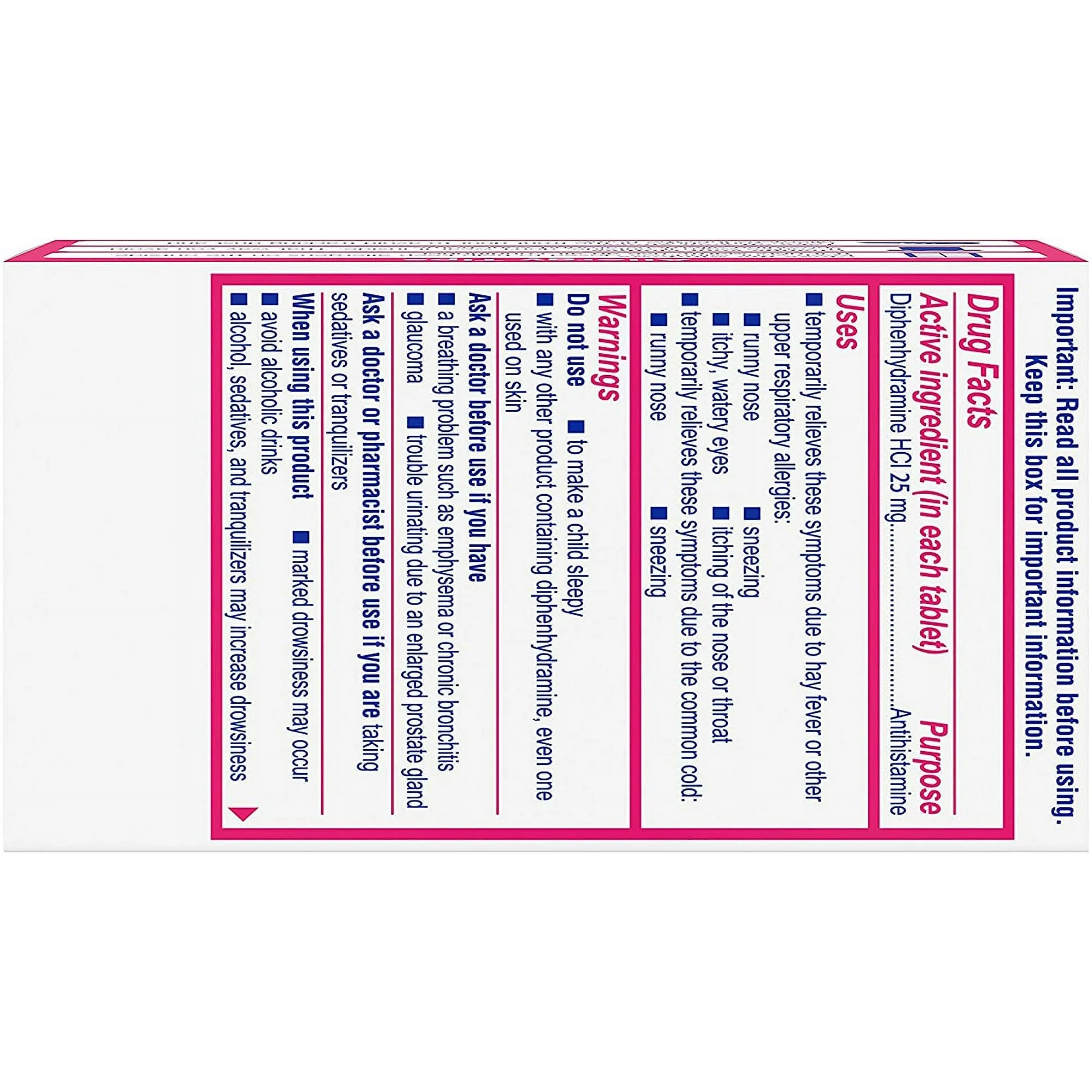 Benadryl Allergy Ultratabs Diphenhydramine HCl 25 mg Antihistamine Tablets