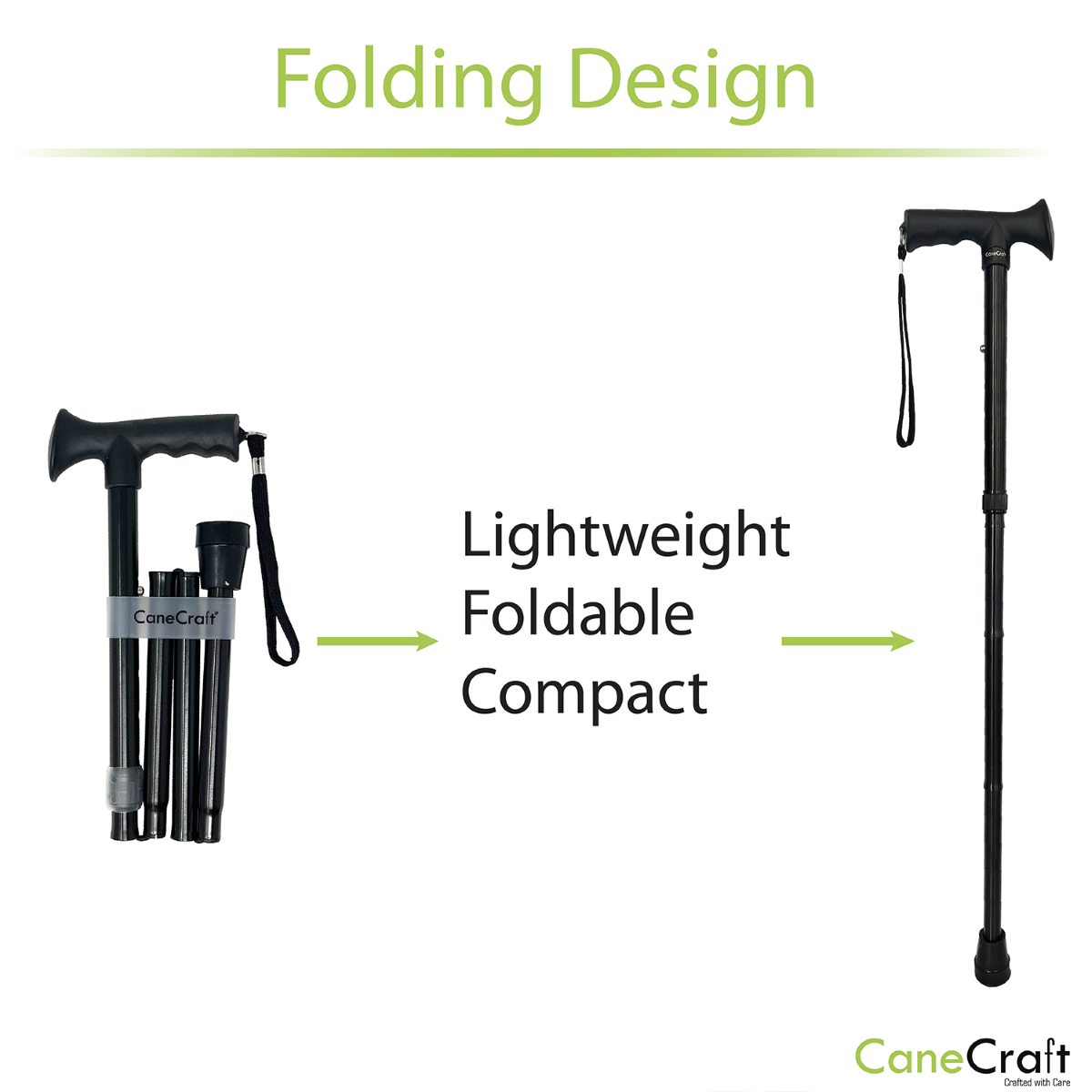 CaneCraft Folding Cane with TPR Handle, Black