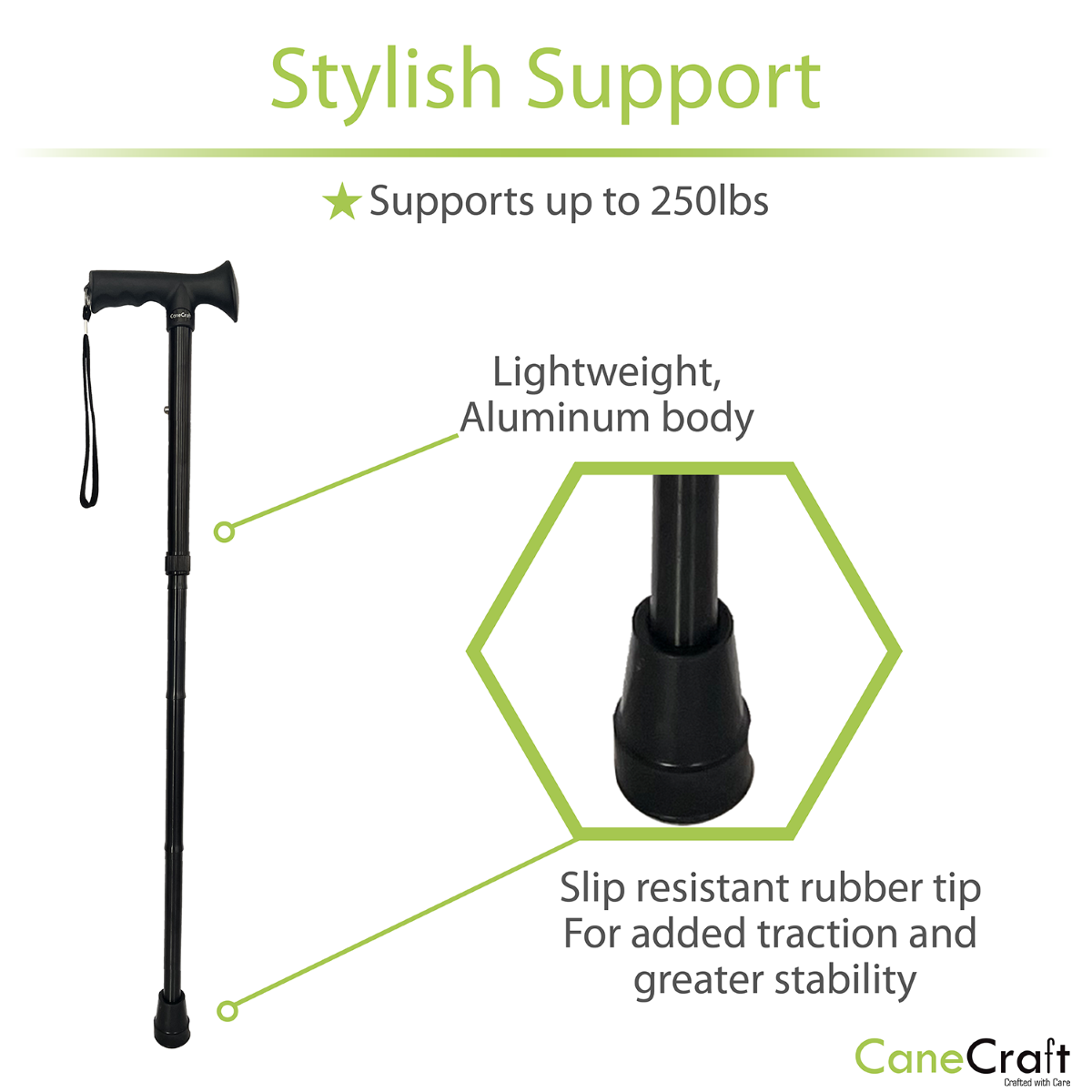 CaneCraft Folding Cane with TPR Handle, Black