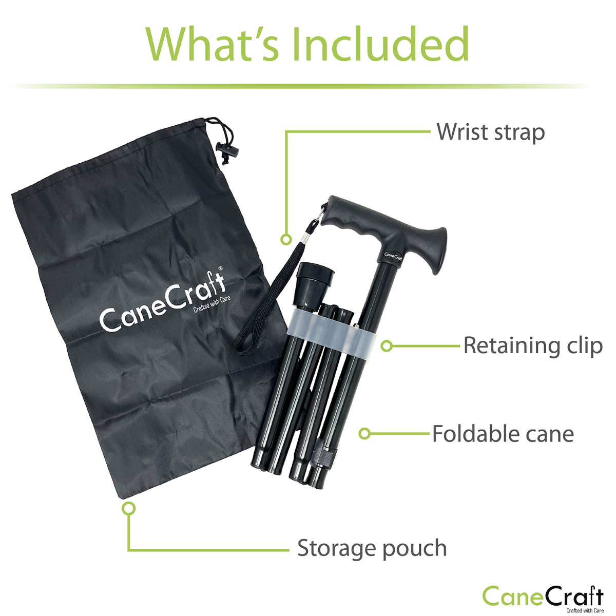 CaneCraft Folding Cane with TPR Handle, Black