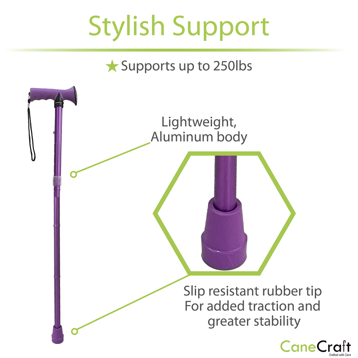 CaneCraft Folding Cane with TPR Handle, Purple