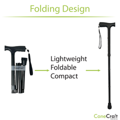 CaneCraft Folding Cane with Non-Slip Plastic Handle, Black