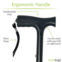 CaneCraft Folding Cane with Non-Slip Plastic Handle, Black