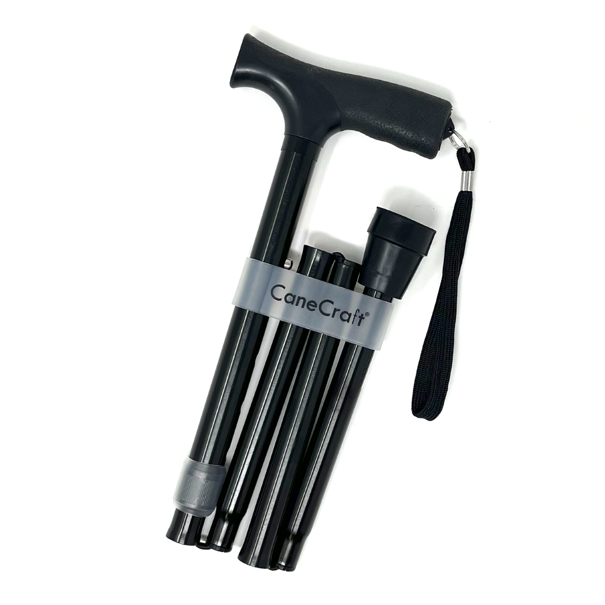CaneCraft Folding Cane with Non-Slip Plastic Handle, Black