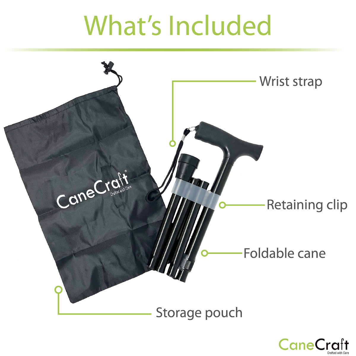 CaneCraft Folding Cane with Non-Slip Plastic Handle, Black