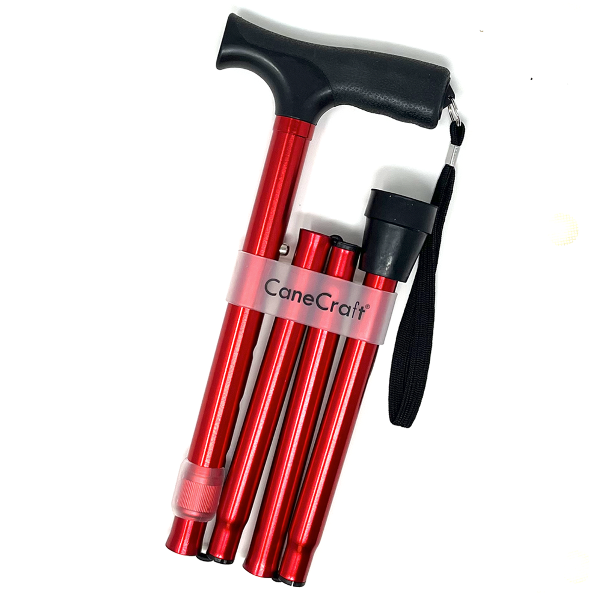 CaneCraft Folding Cane with Non-Slip Plastic Handle, Red