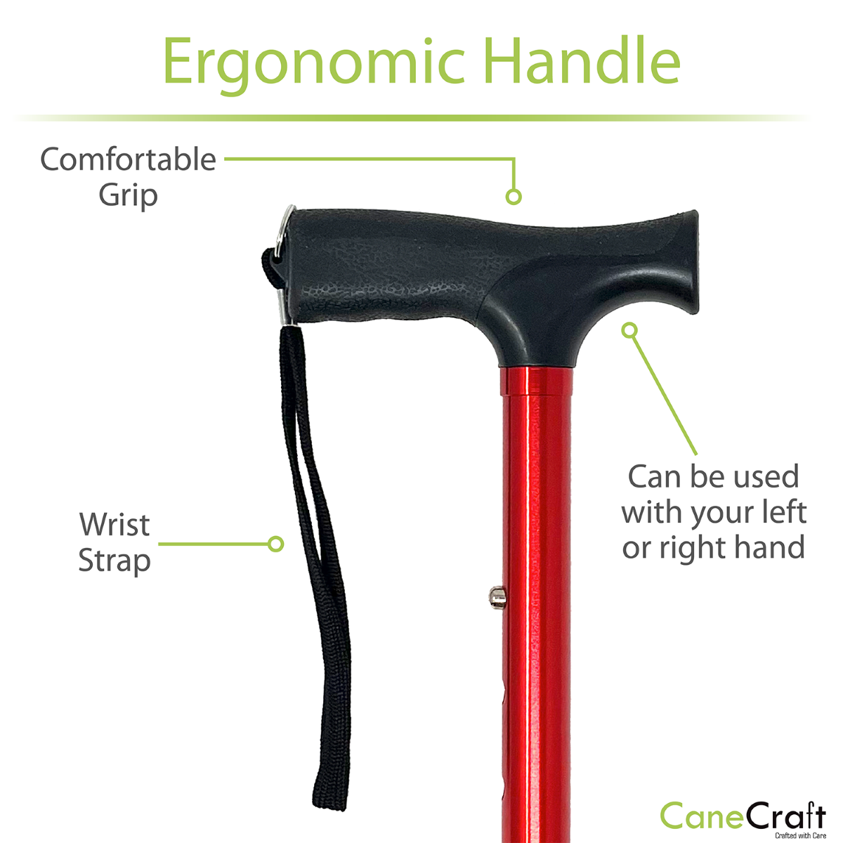 CaneCraft Folding Cane with Non-Slip Plastic Handle, Red