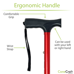 CaneCraft Folding Cane with Non-Slip Plastic Handle, Red