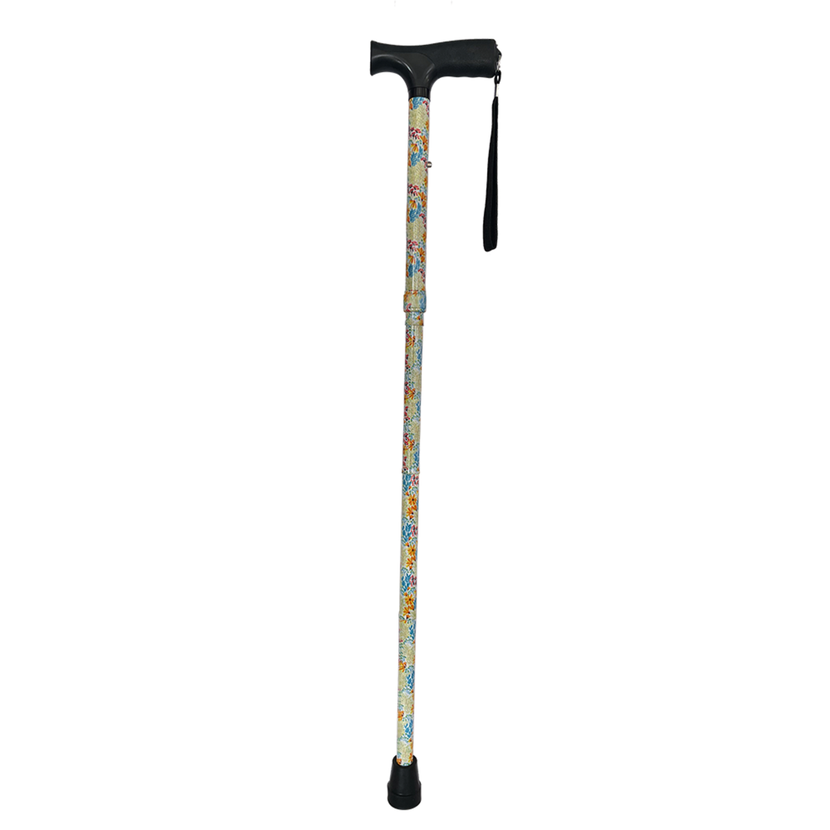 CaneCraft Folding Cane with Non-Slip Plastic Handle, Yellow Floral