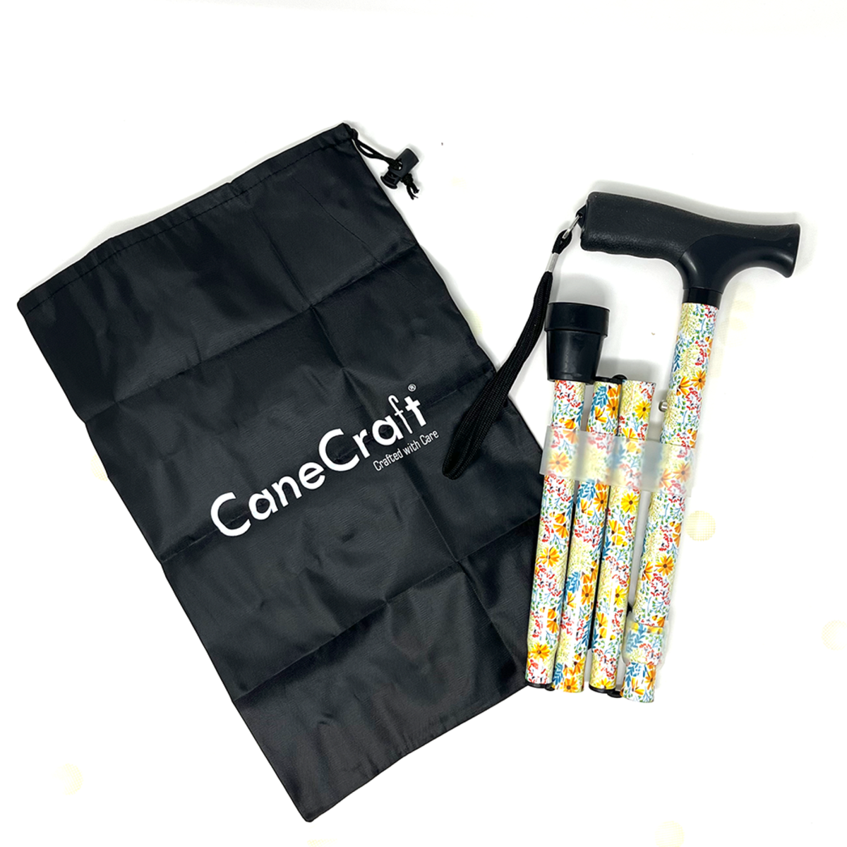 CaneCraft Folding Cane with Non-Slip Plastic Handle, Yellow Floral
