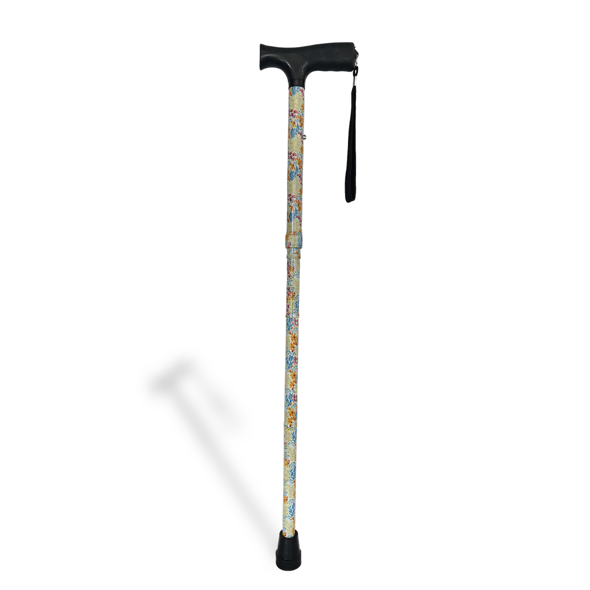 CaneCraft Folding Cane with Non-Slip Plastic Handle, Yellow Floral