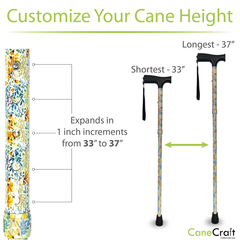 CaneCraft Folding Cane with Non-Slip Plastic Handle, Yellow Floral
