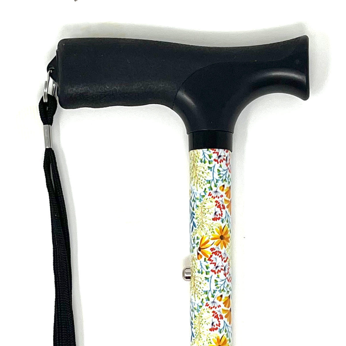 CaneCraft Folding Cane with Non-Slip Plastic Handle, Yellow Floral