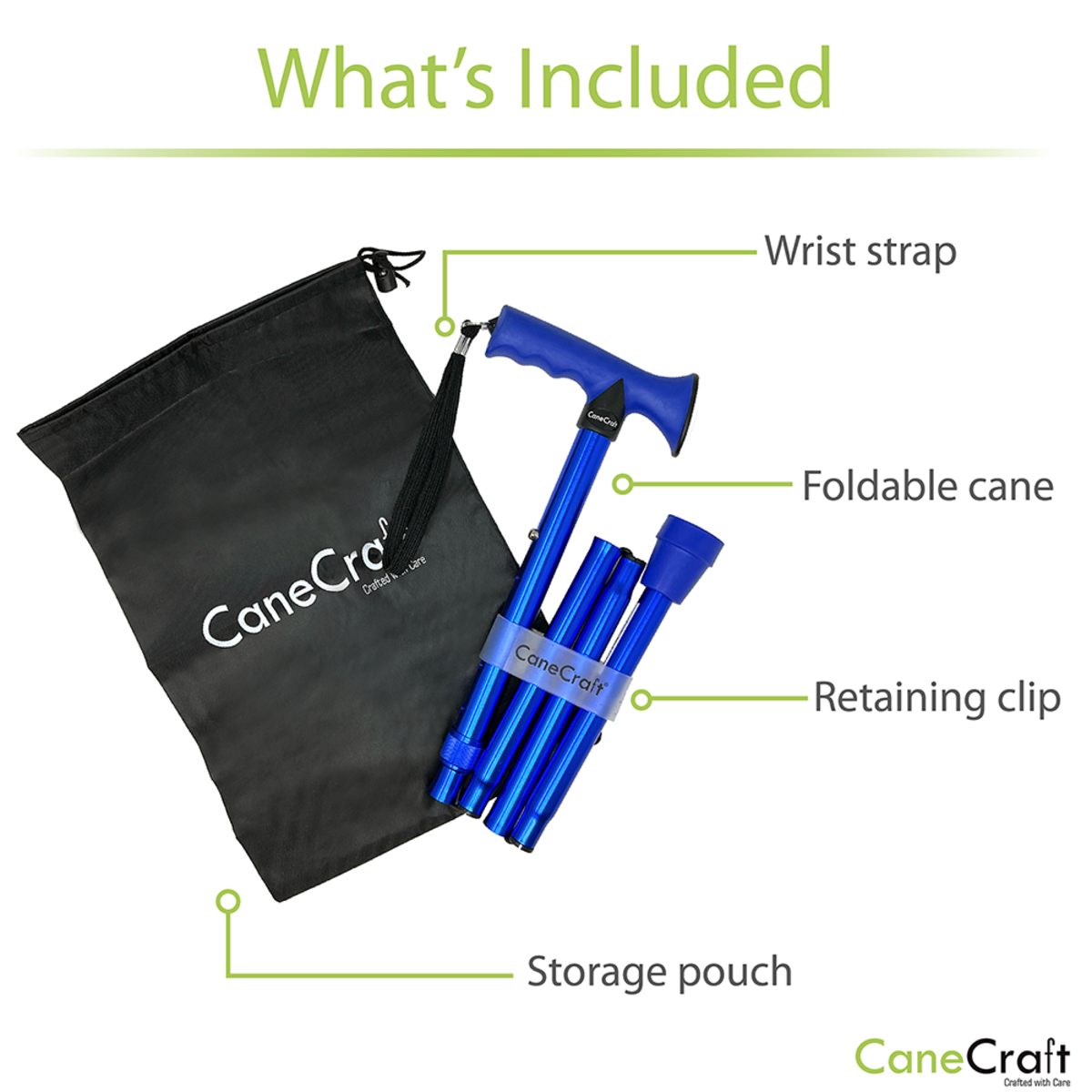 CaneCraft Folding Cane with TPR Handle, Blue