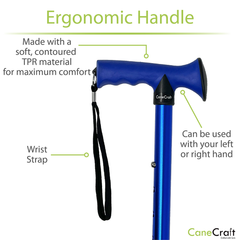 CaneCraft Folding Cane with TPR Handle, Blue