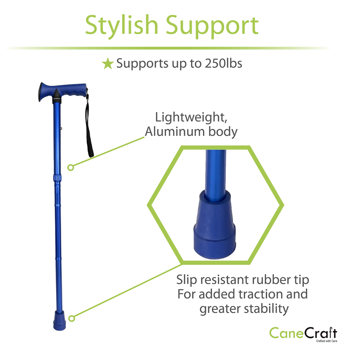 CaneCraft Folding Cane with TPR Handle, Blue