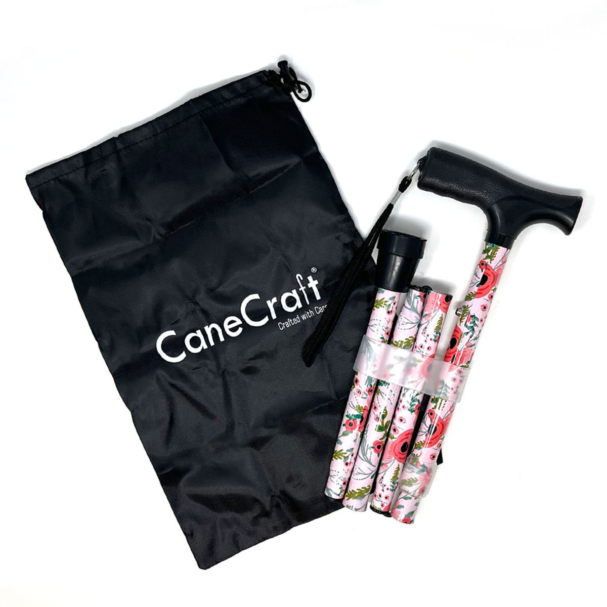 CaneCraft Folding Cane with Non-Slip Plastic Handle, Purple Floral