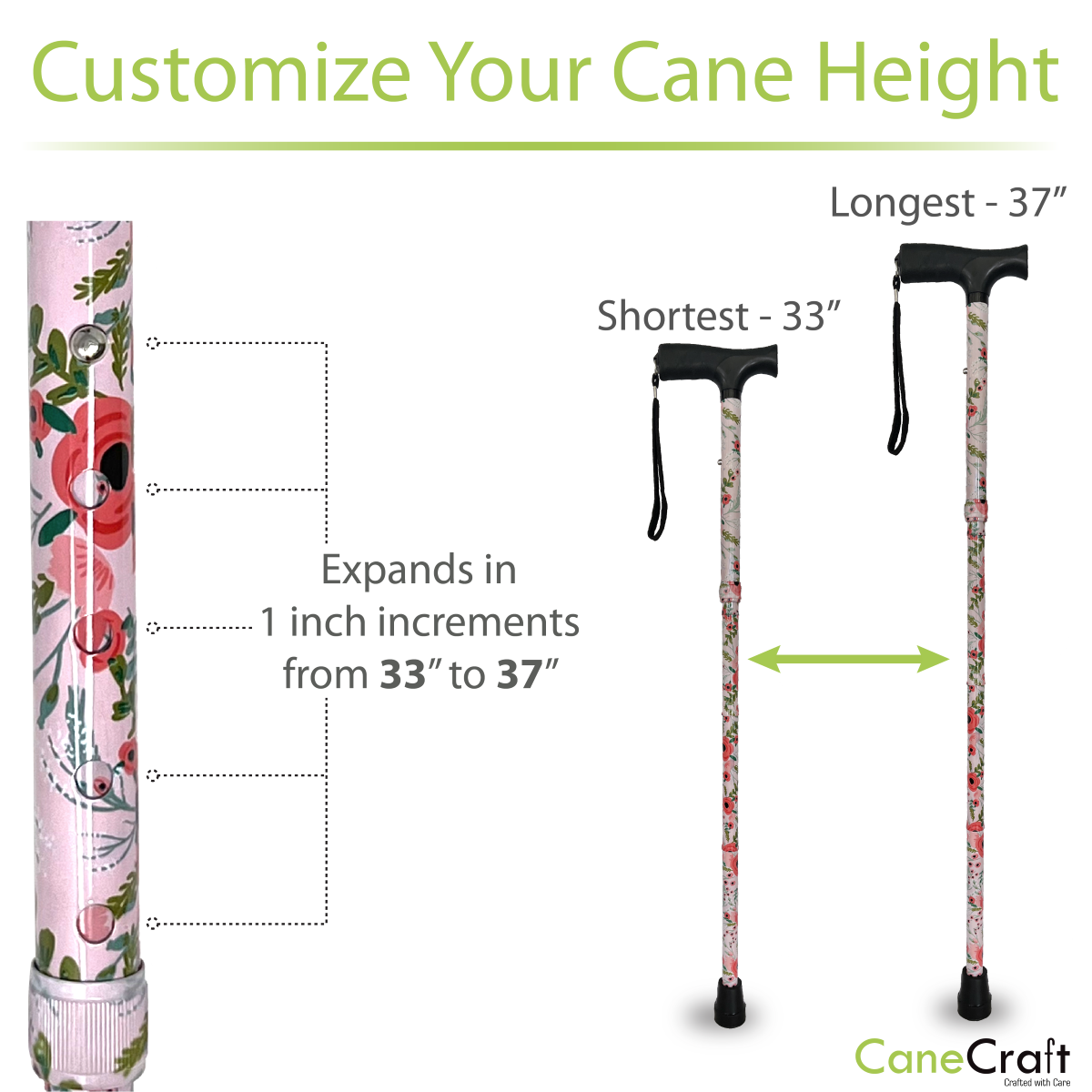 CaneCraft Folding Cane with Non-Slip Plastic Handle, Purple Floral