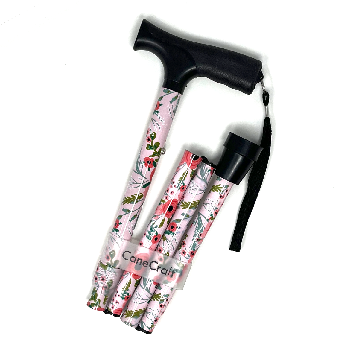 CaneCraft Folding Cane with Non-Slip Plastic Handle, Purple Floral