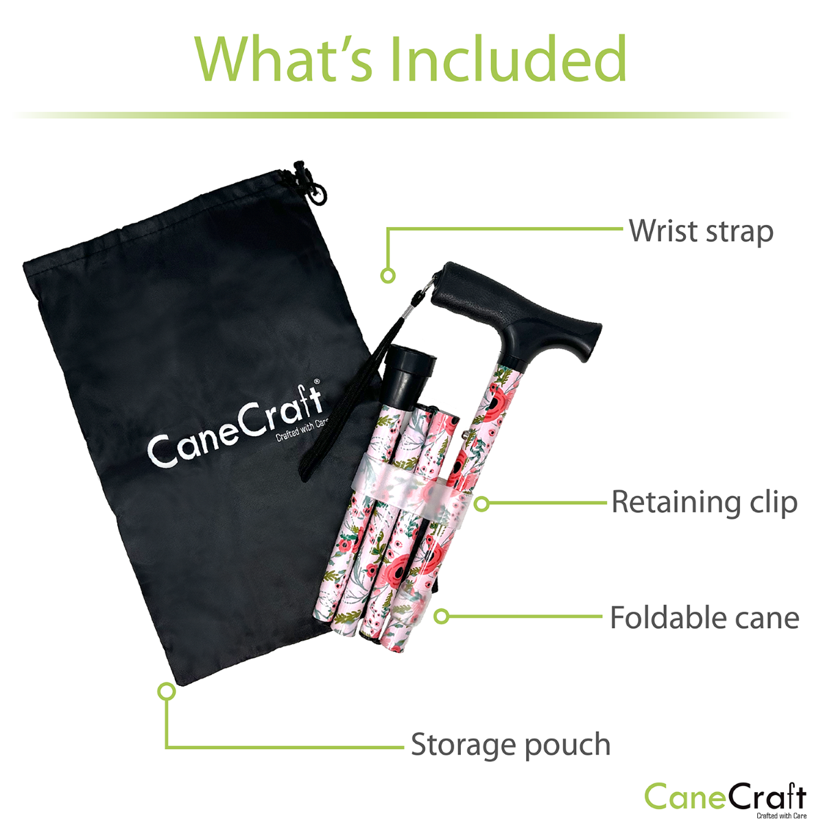 CaneCraft Folding Cane with Non-Slip Plastic Handle, Purple Floral