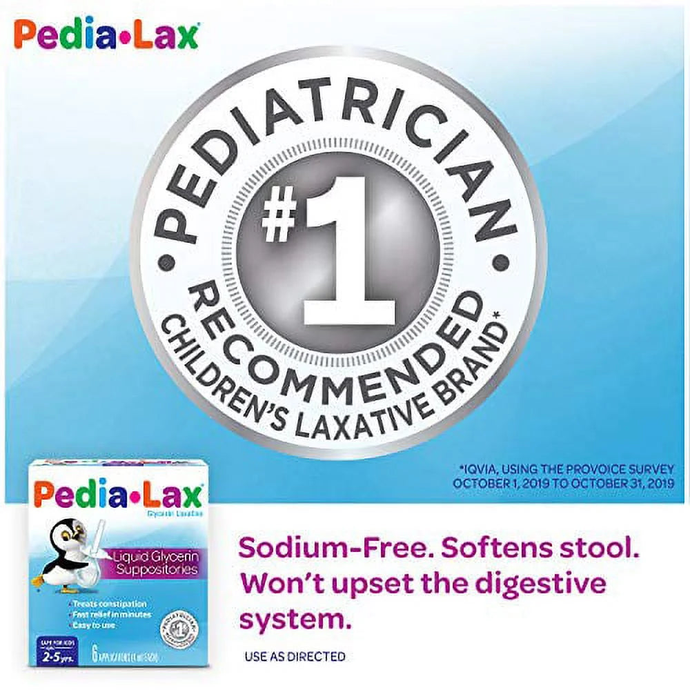 Pedia-Lax Laxative Liquid Glycerin Suppositories for Kids, Ages 2-5, 6 Count
